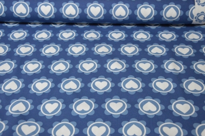 Jersey | Retro Hearts Herzen Kreise Blumen | jeansblau